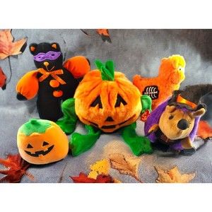 5 DAN DEE+ Halloween Collector Ch Skeleton Llama  Pumpkin + Hedge + Cat Plush EC